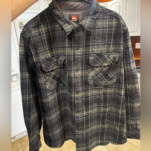 Quiksilver Black and Gray Plaid Shirt Large